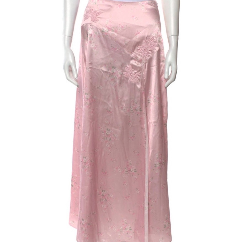 LoveShackFancy Pink Floral Maxi Skirt